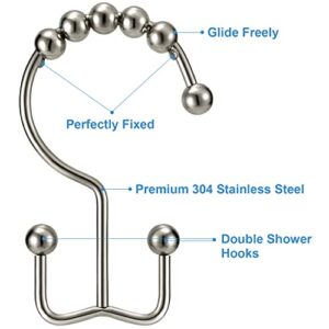 TENOVEL Shower Curtain Hooks Rings, Double Sided Shower Hooks Rust Proof for Bathroom Shower Rods Curtains, Durable Stainless Steel Bathroom Shower Curtain Hangers, Brushed Nickel, Set of 12