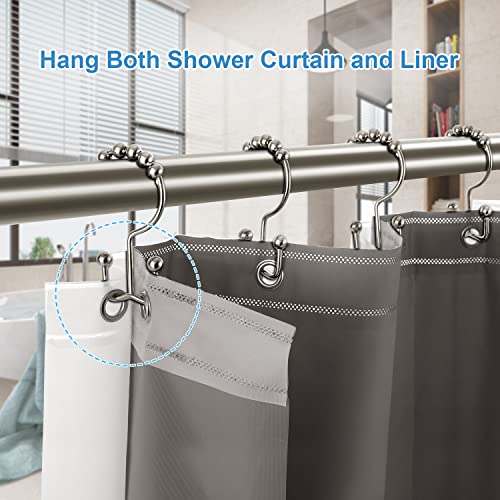 TENOVEL Shower Curtain Hooks Rings, Double Sided Shower Hooks Rust Proof for Bathroom Shower Rods Curtains, Durable Stainless Steel Bathroom Shower Curtain Hangers, Brushed Nickel, Set of 12