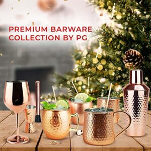 PG Moscow Mule Mugs | Large Size 19 ounces | Set of 4 Hammered Cups | Stainless Steel Lining | Pure Copper Plating | Gold Brass Handles | 3.7 inches Diameter x 4 inches Tall