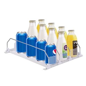 mokylor drink dispenser for fridge, 3 row self-pushing soda can organizer for refrigerator, width ajustable beverage pusher glide beer pop can water bottle storage for pantry