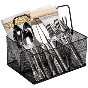 hedume utensil caddy, cutlery silverware caddy with 4 compartments and handle, mesh collection utensil holder for forks, spoons, knives, napkins