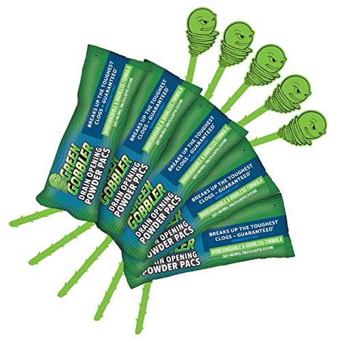 Green Gobbler Drain Clog Remover PAC'S | 5 Drain Opening Pacs & 5 Hair Drain Snake Tools | Best Drain Cleaner and Clog Remover