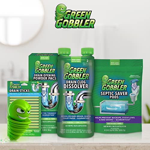 Green Gobbler Drain Clog Remover PAC'S | 5 Drain Opening Pacs & 5 Hair Drain Snake Tools | Best Drain Cleaner and Clog Remover