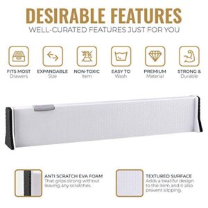 RAPTUROUS Drawer Divider - 2.5 Inches High, Expands from 13-22 Inch, Adjustable Dividers for Kitchen, Dressers - Organizers for Clothing, Baby Clothes, Untensils, etc - 8 Pack White Drawer Separators