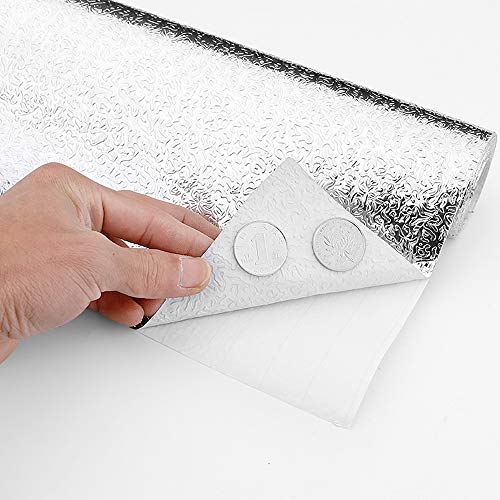 Self Adhesive Vinyl Aluminum Foil Contact Paper for Kitchen Countertop Backsplash Wall Oil-proof Heat Resistant Waterpoof Stove Cupboard Cabinets Shelf Drawer Liner Sticker Wall Paper 15.7x78.7 Inches