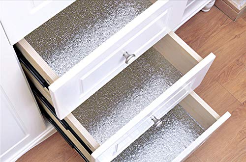 Self Adhesive Vinyl Aluminum Foil Contact Paper for Kitchen Countertop Backsplash Wall Oil-proof Heat Resistant Waterpoof Stove Cupboard Cabinets Shelf Drawer Liner Sticker Wall Paper 15.7x78.7 Inches