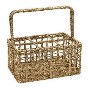 creative co-op hand-woven seagrass handle and 6 sections caddy, 12″ l x 8″ w x 12″ h, natural