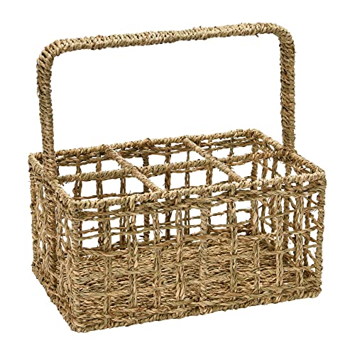 Creative Co-Op Hand-Woven Seagrass Handle and 6 Sections Caddy, 12" L x 8" W x 12" H, Natural