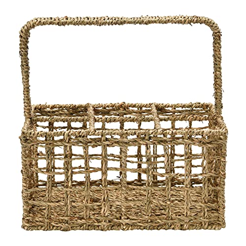 Creative Co-Op Hand-Woven Seagrass Handle and 6 Sections Caddy, 12" L x 8" W x 12" H, Natural