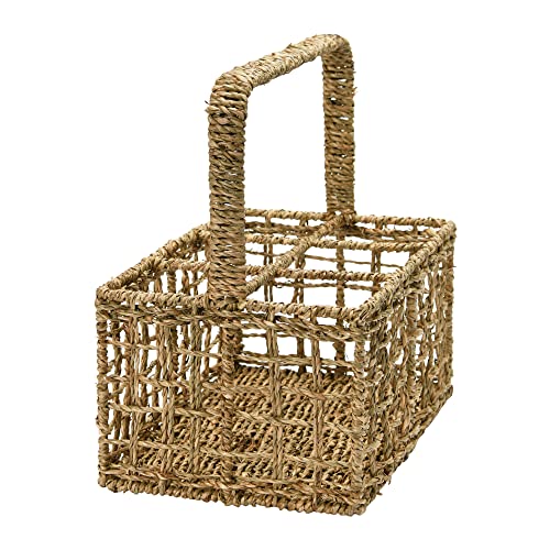 Creative Co-Op Hand-Woven Seagrass Handle and 6 Sections Caddy, 12" L x 8" W x 12" H, Natural