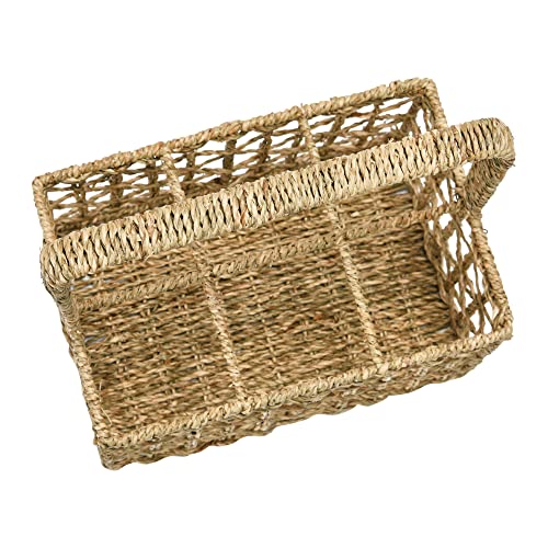 Creative Co-Op Hand-Woven Seagrass Handle and 6 Sections Caddy, 12" L x 8" W x 12" H, Natural