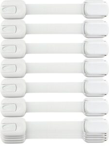 child safety strap locks (10 pack) baby locks for cabinets and drawers, toilet, fridge & more. 3m adhesive pads. easy installation, no drilling required, white