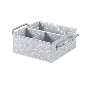 walford home galvanized metal storage tray – rustic farmhouse table caddy with handles – functional & decorative divided box – vintage style 3 compartment cutlery, condiment & napkin organizer