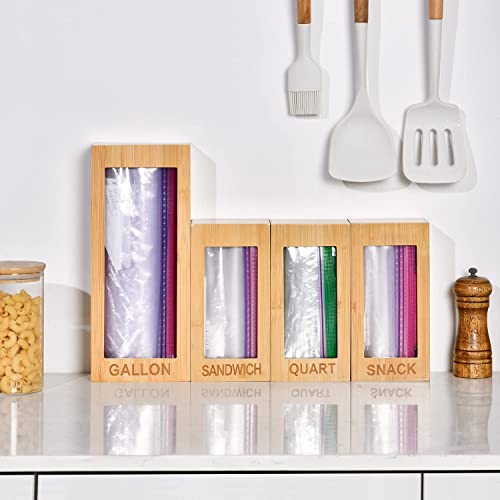 GEYILO Bag Storage Organizer, Storage Bag Organizer, 4 Separate Baggie Organizer, Ziplock Bag Storage Organizer for Kitchen Drawer, Compatible with Gallon, Quart, Sandwich & Snack Variety Size Bags