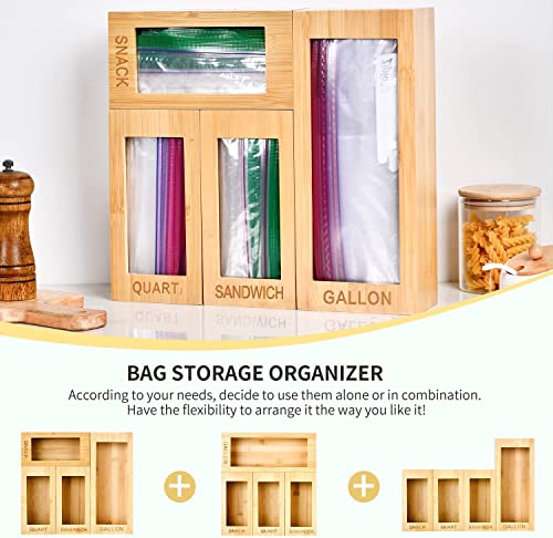 GEYILO Bag Storage Organizer, Storage Bag Organizer, 4 Separate Baggie Organizer, Ziplock Bag Storage Organizer for Kitchen Drawer, Compatible with Gallon, Quart, Sandwich & Snack Variety Size Bags