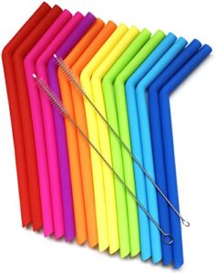 15 fits all tumblers straws – reusable silicone straws for 30 and 20 oz yeti – flexible easy to clean + 2 cleaning brushes – bpa free, no rubber taste drinking – best value for money pack