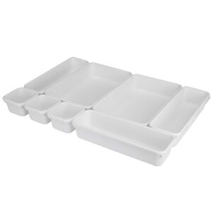 home basics 8 piece kitchen, adjustable and customizable multi-drawer divider organizer set multipurpose use white