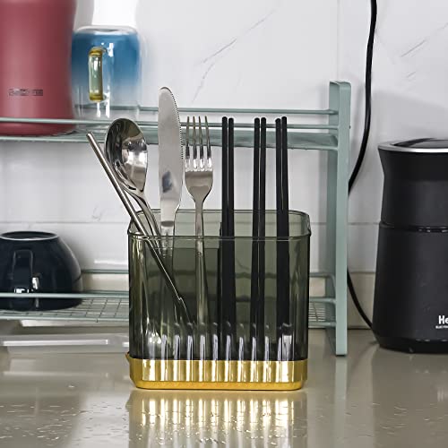 Linkidea Utensil Holder with Drainer, Spoon Fork Chopsticks Cutlery Silverware Holder, Kitchen Sink Flatware Caddy Drying Rack Countertop Organizer