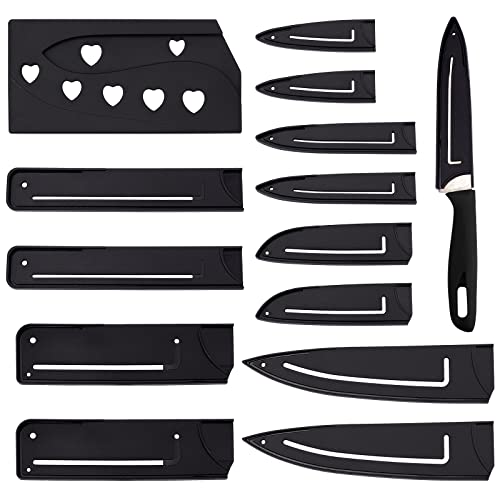 CHGCRAFT 13Pcs 7 Sizes Plastic Universal Knife Edge Guards Non-BPA Knife Sheath Black Knife Cover Sleeves Knife Protectors