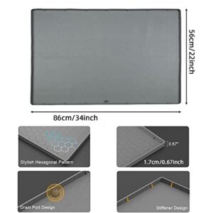 Under Sink Mat 34" x 22" Waterproof Kitchen Cabinet Tray Shelf Liners Flexible Silicone Under Sink Liner with Drain Hole Bathroom Kitchen Cabinet Mat Grey