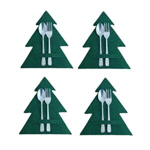 Christmas Silverware Bag | 4 Pieces/Set Christmas Tree Non Woven Kitchen Utensil Rack Christmas Thanksgiving New Year Kitchen Cutlery Rack Housewares Kitchen Items (Green, One Size)