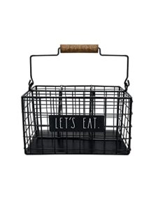 rae dunn 6 section utensil caddy – silverware holder, cutlery caddy for fork, knife and spoon – rustic farmhouse metal grid-iron frame – kitchen organizer and countertop space saver for flatware