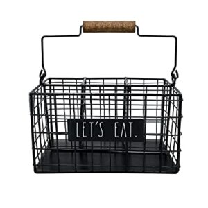 Rae Dunn 6 Section Utensil Caddy - Silverware Holder, Cutlery Caddy for Fork, Knife and Spoon - Rustic Farmhouse Metal Grid-Iron Frame - Kitchen Organizer and Countertop Space Saver for Flatware