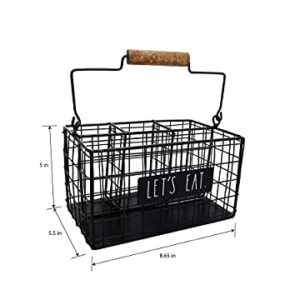 Rae Dunn 6 Section Utensil Caddy - Silverware Holder, Cutlery Caddy for Fork, Knife and Spoon - Rustic Farmhouse Metal Grid-Iron Frame - Kitchen Organizer and Countertop Space Saver for Flatware