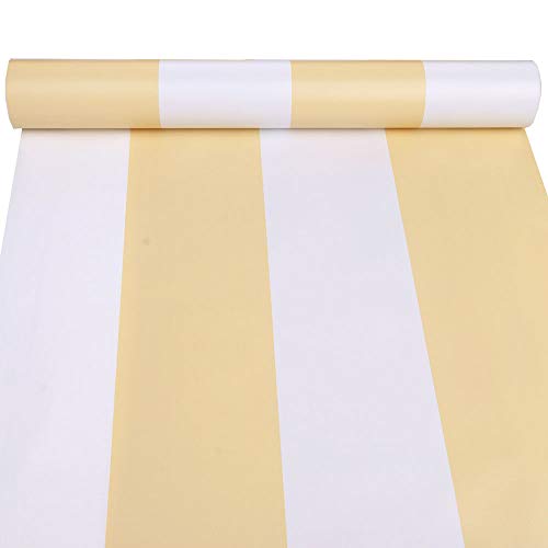 HDsticker 17.7x117 Inches White and Yellow Striped Peel and Stick Wallpaper Self-Adhesive Vinyl Striped Contact Paper Shelf Liner for Walls Cabinets Dresser Drawer Furniture Arts Crafts Decal