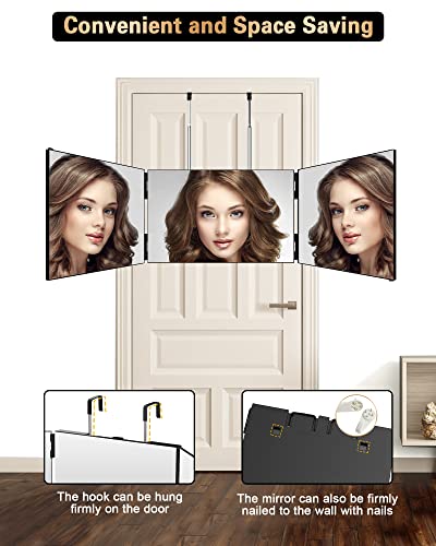 3 Way Mirror for Self Hair Cutting, 360 Trifold Barber Mirrors 3 Sided Makeup Mirror to See Back of Head, Used for Hair Coloring, Braiding, DIY Haircut Tool are Good Gifts for Men Women (Without LED)