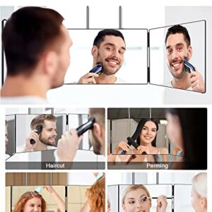 3 Way Mirror for Self Hair Cutting, 360 Trifold Barber Mirrors 3 Sided Makeup Mirror to See Back of Head, Used for Hair Coloring, Braiding, DIY Haircut Tool are Good Gifts for Men Women (Without LED)