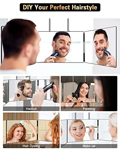 3 Way Mirror for Self Hair Cutting, 360 Trifold Barber Mirrors 3 Sided Makeup Mirror to See Back of Head, Used for Hair Coloring, Braiding, DIY Haircut Tool are Good Gifts for Men Women (Without LED)