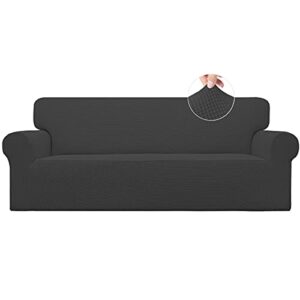 easy-going stretch sofa slipcover 1-piece sofa cover furniture protector couch soft with elastic bottom for kids, polyester spandex jacquard fabric small checks (sofa, dark gray)