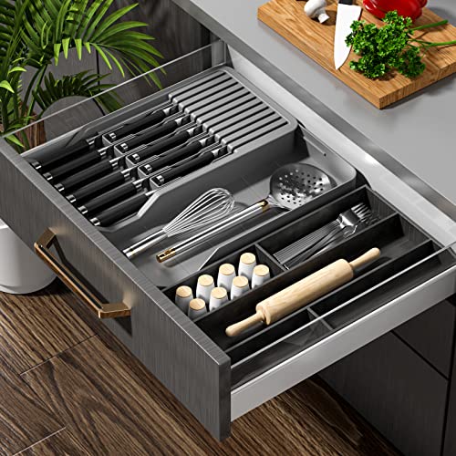 Kitchen Knife Drawer Organizer and Steel Metal Mesh Tray