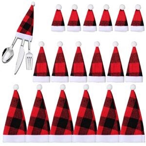 santa hat silverware holders – plaid christmas santa hats silverware holders – christmas silverware holder pockets mini santa hats for candy, red wine bottle cutlery party dinner table