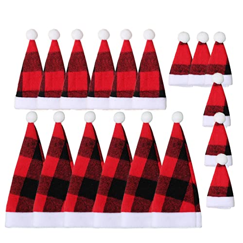 Santa Hat Silverware Holders - Plaid Christmas Santa Hats Silverware Holders - Christmas Silverware Holder Pockets Mini Santa Hats for Candy, Red Wine Bottle Cutlery Party Dinner Table