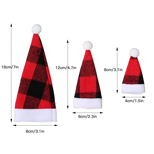 Santa Hat Silverware Holders - Plaid Christmas Santa Hats Silverware Holders - Christmas Silverware Holder Pockets Mini Santa Hats for Candy, Red Wine Bottle Cutlery Party Dinner Table