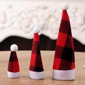 Santa Hat Silverware Holders - Plaid Christmas Santa Hats Silverware Holders - Christmas Silverware Holder Pockets Mini Santa Hats for Candy, Red Wine Bottle Cutlery Party Dinner Table