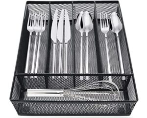 coswe silverware tray for drawer, silverware organizer, metal drawer organizer kitchen utensils with foam feet multi compartments cutlery organizer in drawer