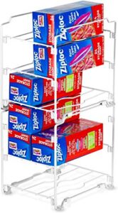 bextsware 2 pack stackable kitchen wrap organizer rack, pantry organization and storage for aluminum foil, parchment paper and plastic food bags, white