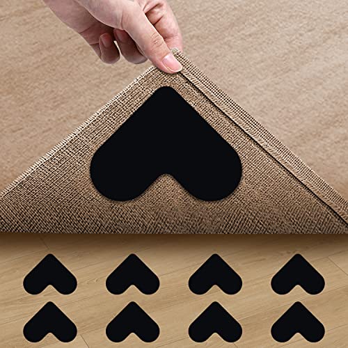 Rug Gripper,8 PCS Double Sided Non-Slip Rug Pads Rug Tape,Washable Area Rugs Reusable,Carpet Tape Corner Side Grippers for Hardwood loors and Tile