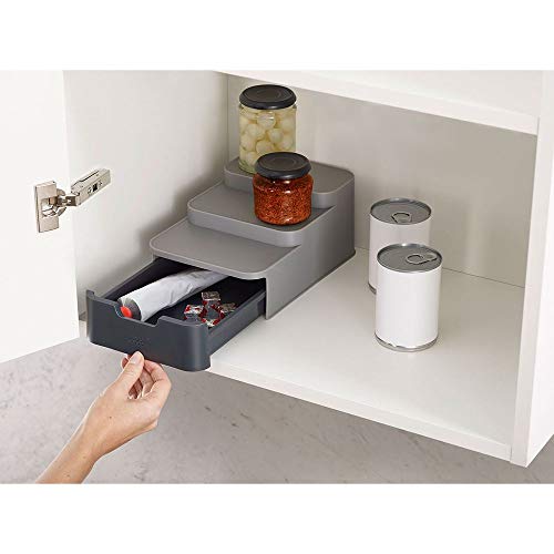 Joseph Joseph, Drawer Under Shelf Cupboard Store & CupboardStore Compact 3 Tier Shelf Organizer with Drawer for Cabinet, Gray