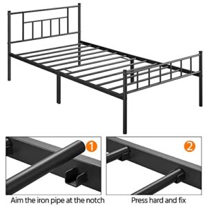 Yaheetech 13 inch Twin Size Metal Bed Frame with Headboard and Footboard Platform Bed Frame with Storage No Box Spring Needed Mattress Foundation Black