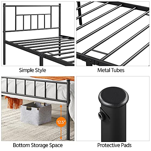 Yaheetech 13 inch Twin Size Metal Bed Frame with Headboard and Footboard Platform Bed Frame with Storage No Box Spring Needed Mattress Foundation Black