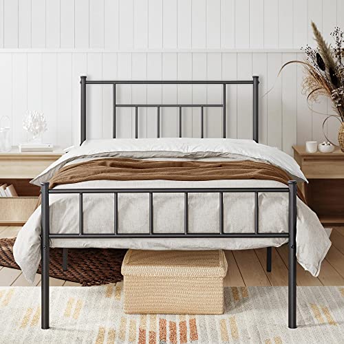 Yaheetech 13 inch Twin Size Metal Bed Frame with Headboard and Footboard Platform Bed Frame with Storage No Box Spring Needed Mattress Foundation Black