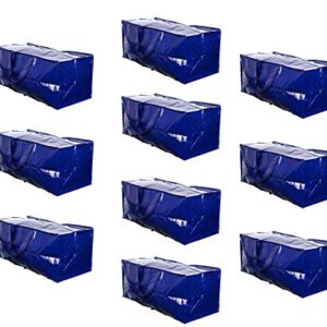 VENO Heavy Duty Extra Large Moving Bags W/ Backpack Straps Strong Handles & Zippers, Storage Totes For Space Saving, Fold Flat, Alternative to Moving Box, Made of Recycled Material (Blue - Set of 10)