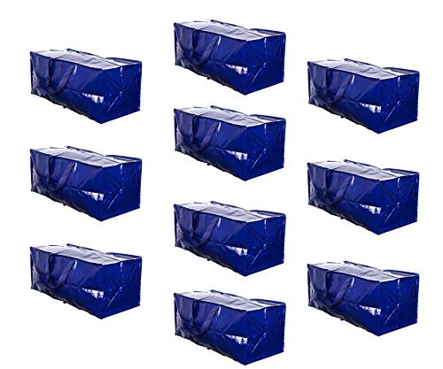 VENO Heavy Duty Extra Large Moving Bags W/ Backpack Straps Strong Handles & Zippers, Storage Totes For Space Saving, Fold Flat, Alternative to Moving Box, Made of Recycled Material (Blue - Set of 10)