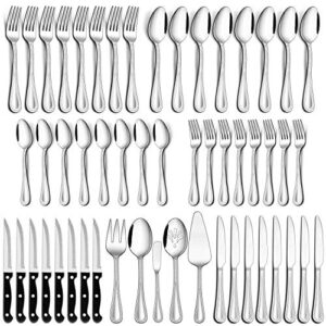 homikit 77-piece silverware set with steak knives and serving utensils, stainless steel flatware cutlery set for 12, modern eating utensil tableware sets with pearled edge, include knife spoon fork