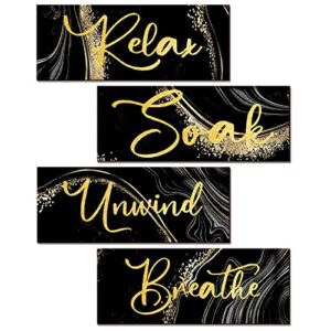 4 pieces bathroom relax soak unwind breathe wall art wooden hanging signs rustic vintage farmhouse gold wall decor for home laundry spa room (classic style, 10 x 4 inch)