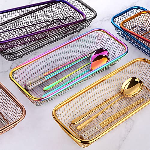 Kitchen Drawer Organizer, BYEGOU Stainless Steel Storage Container Metal Cabinet Storage Basket for Holding Silverware Kitchen Utensil, Pack of 2